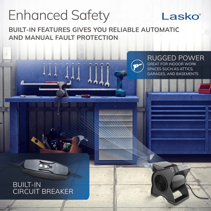 Lasko Portable Utility Fan, 12” 289 CFM Pivoting High Velocity