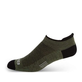 Calcetines para correr hechos en Estados Unidos, no Show Tab Socks - Lana Merino - Mountain Heritage, S12 Micro Peso Oliva Drab, Small