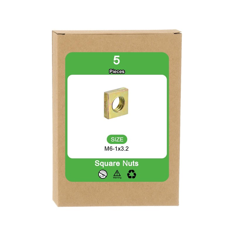 uxcell M6-1x3.2 Square Nuts, Carbon Steel Zinc Plated Coarse Thread