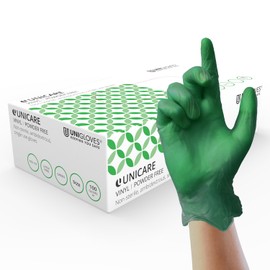 Unigloves Unicare Vinyl Disposable Gloves - Multipurpose, Powder and Latex Free Examination Gloves - Box of 100 Gloves, Green, Medium (GS0123)
