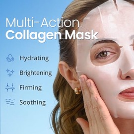 Ebanel 10 Pack Collagen Face Mask with Hyaluronic Acid, Vitamin C, Peptide, Aloe, Instant Brightening Hydrating Face Masks Skincare Korean Sheet Mask,