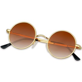 KANASTAL Round Sunglasses Men Women Classic Retro Polarised Sunglasses Round with Metal Frame Vintage Hippie Rave Glasses UV400 Protection, Light Brown/Gold Frame