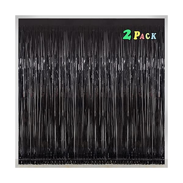 Black Tinsel Foil Fringe Curtains Party Backdrop, Melsan 3.2 x
