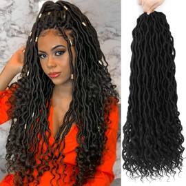 Goddess Locs 20 Inch 6 Packs Faux Locs Crochet Hair Pre Looped Crochet Locs for Black Women Soft Wavy Black Loc Extensions with Curly Ends(1B, 20 Inch, 6 Packs)