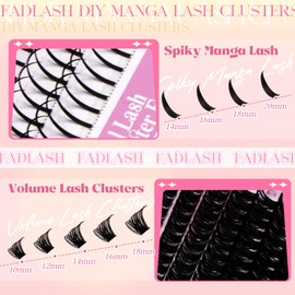 Lash Clusters 100D Eyelash Clusters 10-18mm Spikes Lash Clusters 14-20mm Thick Volum Manga Lashes with D Curl DIY Fairy Clusters with Spikes by FADLASH