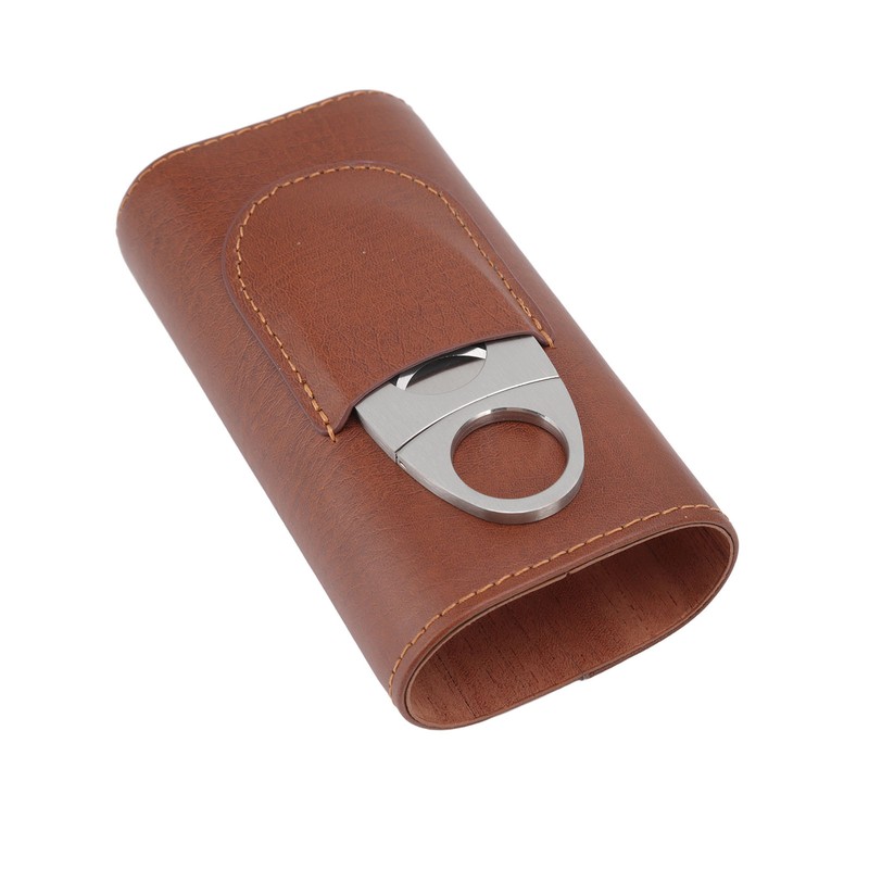 3 Finger Cigar Case Leather Cedarwood Lining Travel Portable Cigar