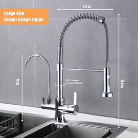PIIRIPPLE Kitchen Sink Faucet with Sprayer 2 Handle 3 in 1 Water Filter Purifier Spring Drinking Water Faucets, Brass Drinking Water Faucet Reverse Osmosis Faucet (Chrome)