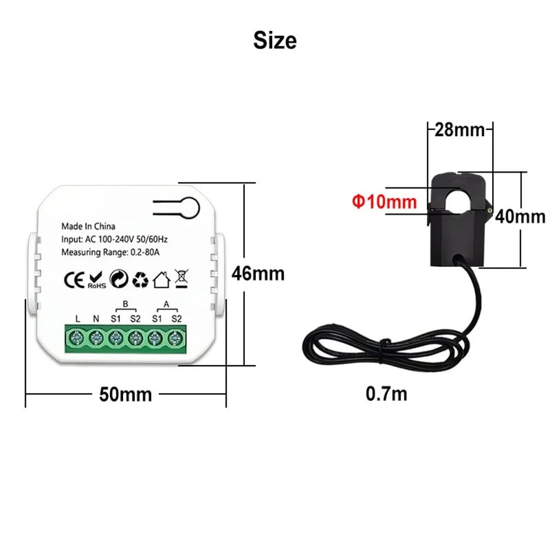 DollaTek WIFI Smart Energy Meter 80A with 2 Clamp CT