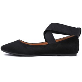 Feversole Suede Elestic Flat, Round Toe Stretchy Women's Ballet Flats, Suede Black