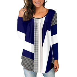 CHICZONE Women's Tops Long Sleeve Shirts Ladies Casual Crewneck Blouse Floral Printed Buttons Up Tunic Geometry