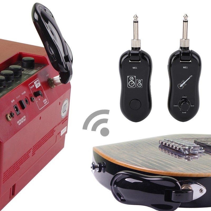 Black Guitar Wireless Transmitter Receiver Kit with Reverberation Type C