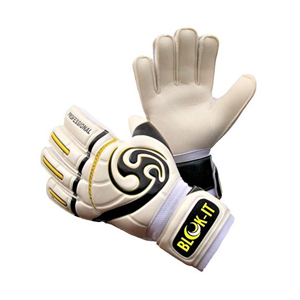 Blok-IT Goalie Gloves. Fingersave Goalkeeper Gloves for Soccer. Kids, Youth & Adult Sizes. Make The Toughest Saves - Extra Protection & Padding. (White & Black, Size 8 = Adult - S)