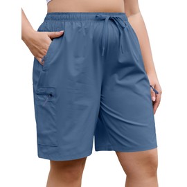 COOTRY Women's Plus Size 9'' Hiking Cargo Shorts Quick Dry Athletic Summer Shorts for Travel Golf with Zipper Pockets Dusty Blue 5XL