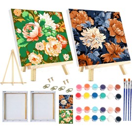 2 Pack Framed and Easel Easy Paint by Number for Adults Canvas,Flowers Paint by Number Kits for Beginner,DIY Acrylic Oil Painting Kits for Home Table and Gift for Wall Decor 7x7in