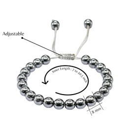 Natural Gemstone Crystal Bracelet for Men Women Stretchy Stress Relief Bracelet (8mm Healing Stone Beads) (Hematite)