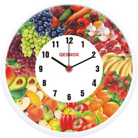 Qesnox Kitchen Clock, Kitchen Wall Clock Sweep Silent Non Ticking Movement. Wall Clock For Kitchen, Dining Room, Home Decorating. 30CM (Multi-colour 2)