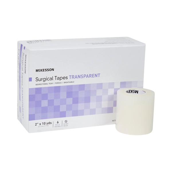 McKesson Surgical Tapes, Non-Sterile, Transparent, Porous, Breathable, 2 in x 10 yds, 6 Rolls, 1 Pack
