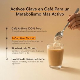 Metabólica Protein Coffee | Café Arábica 100% Puro con L-Carnitina y Cromo | Apoyo al Metabolismo, Energía Natural y Saciedad | 22 Porciones | Sin Azú