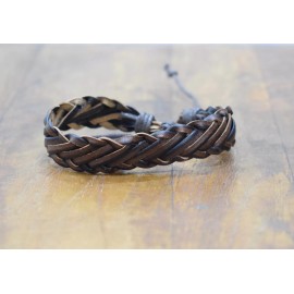 Unbranded Bracelet Leather Brown Black Flat Woven Tie Bracelet