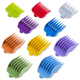 BESTBOMG 10 Coloured Sliding Combs for Clippers 45.5 mm W x 38.5 mm H, 10 Combs #3170-400 3 mm - 25 mm - Suitable for Standard Hair Clippers