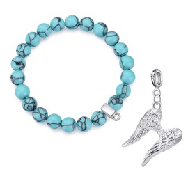 Philip Jones Synthetic Turquoise Gemstone Bracelet with Angel Wings Charm