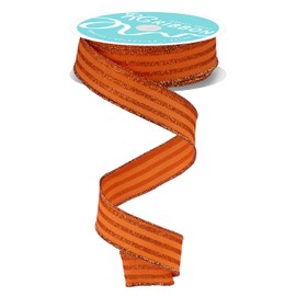 Craig Bachman Orange Glitter Stripe Wired Edge Ribbon, 7/8 Inch x 10 Yards, Holiday, Curly Decorative Ribbon