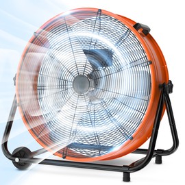 LifePlus 24 Inch Industrial Drum Fan High Velocity Floor Fan 3 Speed, Heavy Duty Metal Air Circulator with Adjustable Tilt & Large Wheel for Warehouse, Garage, Factory, Patio, Barn, Shop, Orange