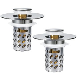 BOTEMY 3 in 1 Bathroom Sink Drain Strainer,Brass Bullet Core Pop Up Sink Stopper with Removable Stainless Steel Drain Basket Hair Catcher,Sink Stopper for 1.02"-0.2" Drain Holes,2 PCS