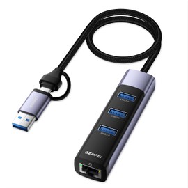 BENFEI 2 in 1 USB C/3.0 Wired LAN Adapter, 3 USB Ports Ethernet Adapter 10/100/1000Mbps RJ45 Gigabit iPhone 15 Pro/Max, MacBook Pro/Air 2023, iPad Pro, iMac, S23, XPS 17 and More