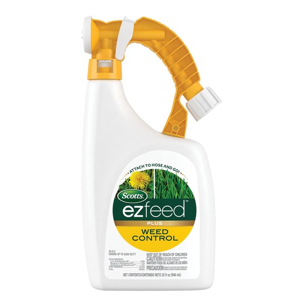 Scotts EZ Feed Plus Weed Control: Use on Northern and Southern Lawns, Fertilizes, Kills Clover, Dandelion, Ground Ivy, 32 oz.