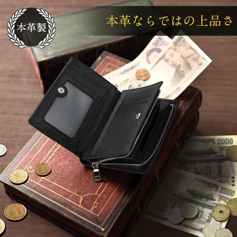 ANZOBEN Men's Bifold Wallet, Compact, Genuine Leather, Foldable, Large Capacity,