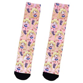 Bioworld Sailor Moon Crystal Anime Sailor Moon And Artemis Chibi Sublimated Crew Socks