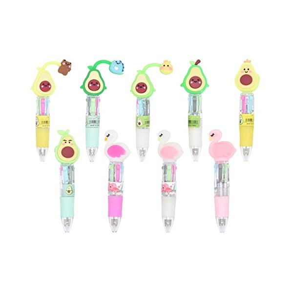 Ranvi 9 Cute Animal Ballpoint Pens, 4 in 1 Retractable Multicolor Ballpoint Pens, Multicolor Pens for Office School Household Supplies, Funny Pens for Birthday Gifts
