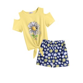 Arshiner Girls' Comfortable Outfits Casual Summer Clothing Girls Short Sleeve Outfits Girls Cute Printing Shorts Sets 9-10Y