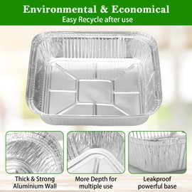 Hejo Pack of 30 Grill Aluminium Bowls, 1200 ml Aluminium Grill Trays, Aluminium Grill Drip Tray Made of Aluminium Foil, 21 x 21 x 4.5 cm, Multifunctional Grill Bowls for Cooking, Baking, Picnic (Box