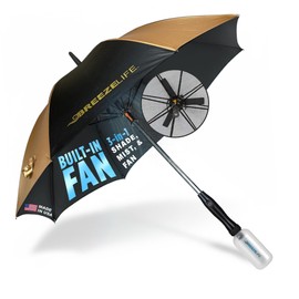Breeze Life Original Mister Breeze (Black & Gold Design) – Sun Umbrella with Fan and Mist Spray – Portable Fan Umbrella with Mister, 41" UV Shade, 3–4 Hr Runtime – Ideal for Festivals, Beach & Sports