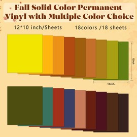 Tintnut Solid Color Permanent Adhesive Vinyl - 18 Sheets 12"x10" Fall Adhesive Vinyl Sheets Self Sticker Water proofing Vinyl Compatible with Cricut Or Silhouette