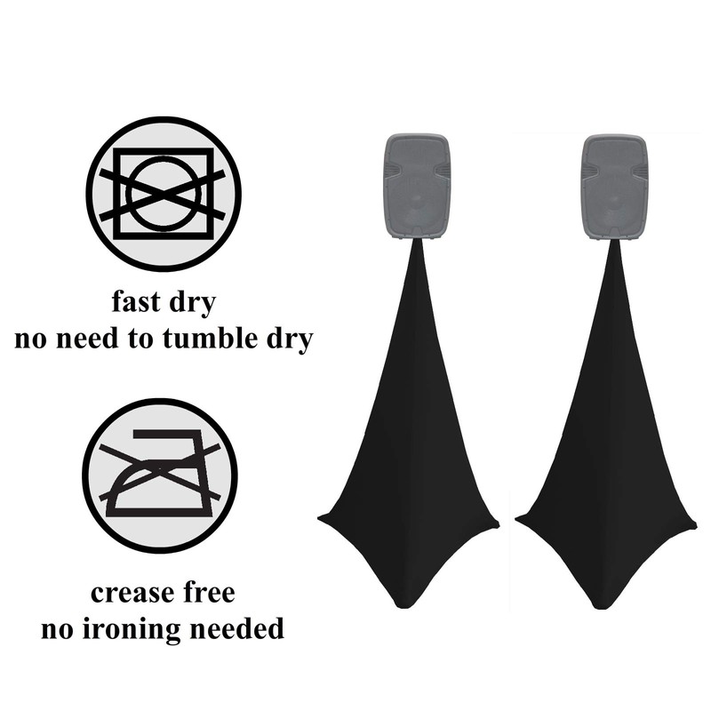 2x black double sided spandex stretch speaker stands scrims, tripod