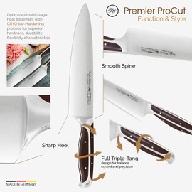 Gunter Wilhelm Chef knife 8 inch – German Made – Multi-Use professional chef knife– Precision Sharp & Full Triple Tang – Ergonomic Dark Brown ABS Handle – PREMIER ProCut Series