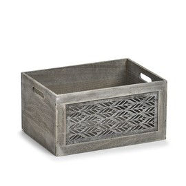 Zeller 15187 Storage Box 'Leaves', Wood, Grey, Approx. 35 x 25 x 18 cm