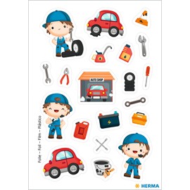 HERMA 15691 Stickers Mechanic Small Large 19 Pieces Professional Stickers with Car Workshop Tool Motif, Children's Labels for Photo Album, Diary, Poetry Album, Scrapbooking, Birthday Decoration, DIY