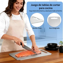 3pzs tabla Para Picar Acero Inoxidable Para Picar Alimentos titanium Cutting Board,tabla Para Cortar Con 3 Tallas Duradero Anticorrosión Plata, Quedos Ideal Para Diferentes Materiales Alimenticios