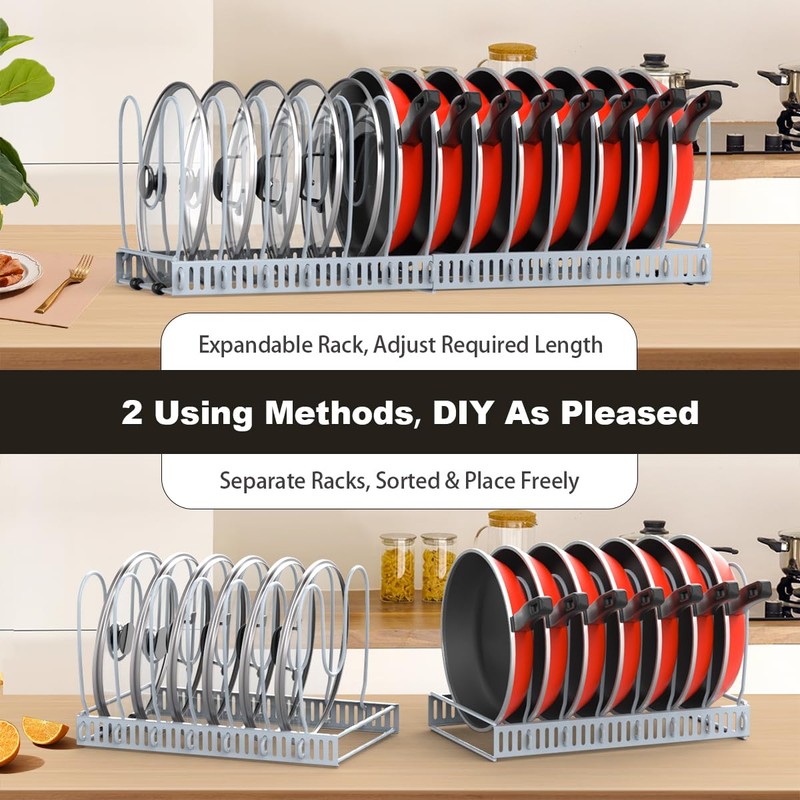 Housolution Pot and Pan Organizer Rack for Cabinet, Upgraded Expandable