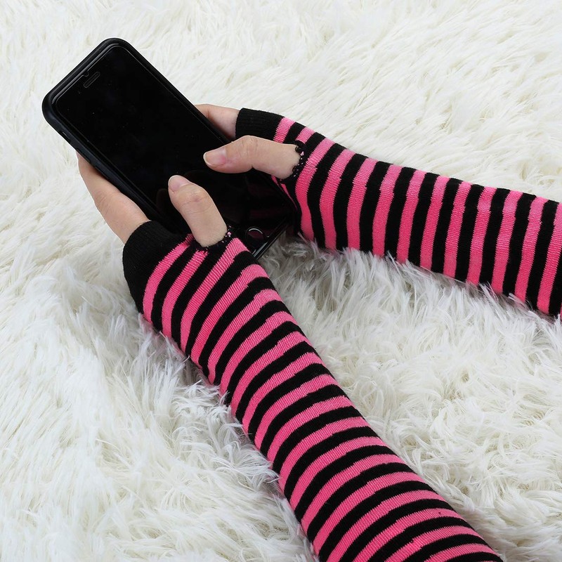 Allegra K Women's Fingerless Gloves Printed Elbow Length Knitted Arm