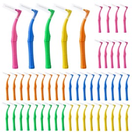 ACSKD 50 Count L Shaped Interdental Brushes, 5 Colors Braces Flossers, Gentle Toothpick Brush for Braces, Tight Spaces, Family Oral Care