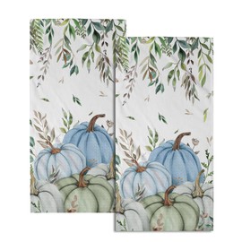 Fall Blue Pumpkin Hand Towels Set of 2 Autumn Harvest Bathroom Towel Soft Absorbent Kitchen Hotel Spa Gym Towel Thanksgiving Decor Gifts