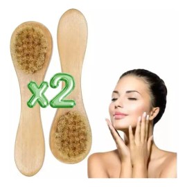 2 Cepillos Faciales Exfoliantes Mango Madera Cerda Natural                                                                                            