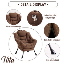 Tiita Lazy Chair with Ottoman, Modern Large Accent Lounge Chair, Leisure Sofa Armchair with Ottoman, Reading Chair with Footrest for Bedroom, Living Room, Dorm Rooms, Garden and Courtyard