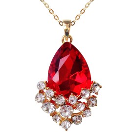 Navachi 18k Gold Plated Crystal Red Pear-shaped Zirconia Az6009p Pendant Necklace 16"+2"