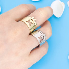 2 PCS Butterfly Rings for Couples Matching Friendship Butterfly Ring Promise Couple Ring Set (Gold Butterfly Ring)